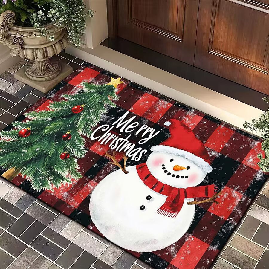 Christmas Door Mat with Santa, Reindeer and Ornaments | Festive Xmas Welcome Rug for the Porch | Holiday Entrance Decor