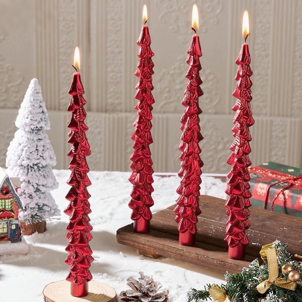 Sculpted Christmas Tree Taper Candle with Layered Branches | Cotton Wick for a Clean Even Burn | Festive Table Decorations