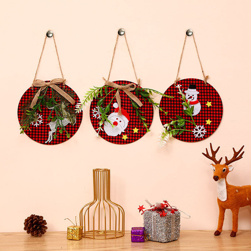 Christmas Wall Decor Sign with Merry Greeting and Greenery Accent | Rustic Round Plaque, Ready to Hang | Four Festive Designs