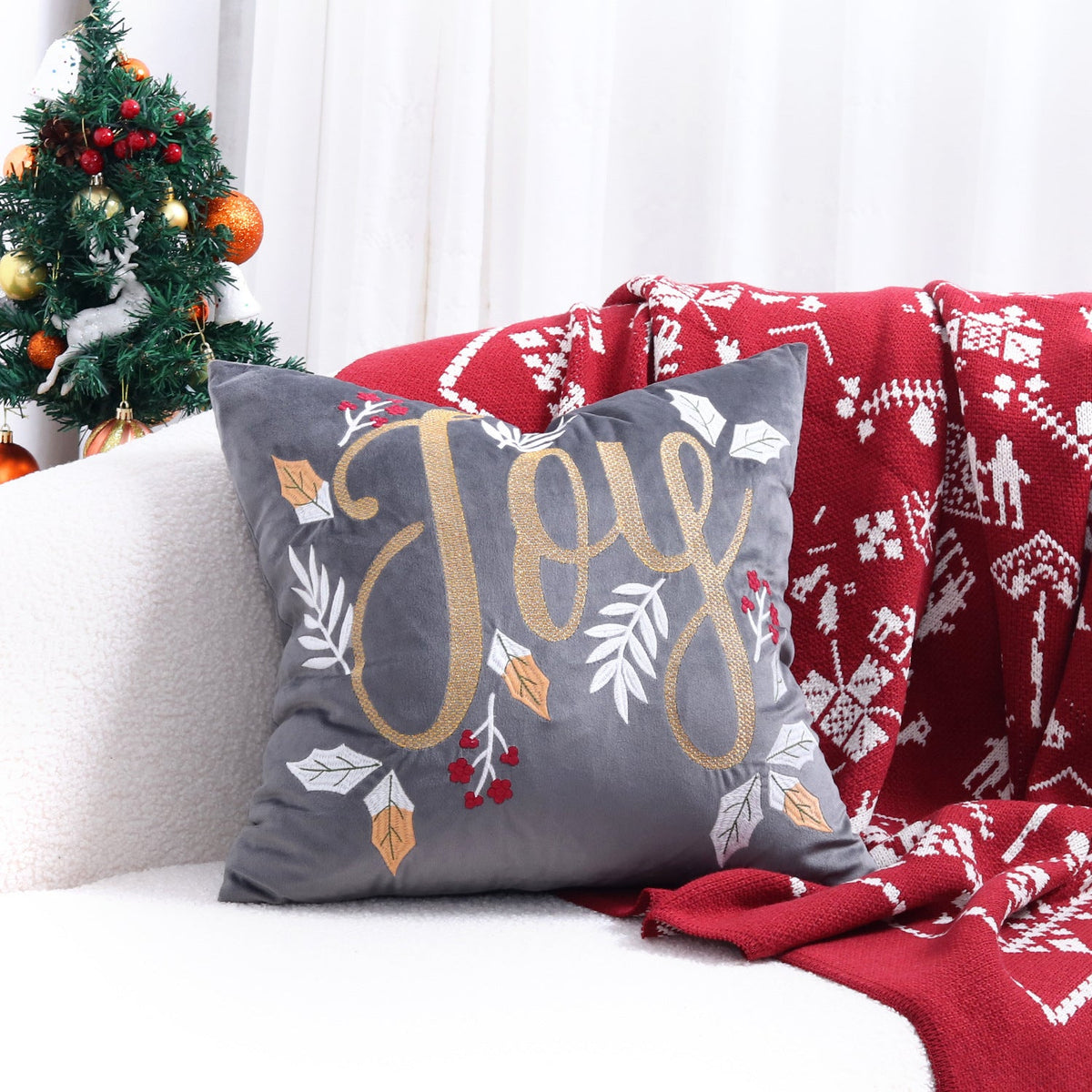Christmas Living Room Throw Pillow Cover with Deer Silhouette | Removable Case with Discreet Zipper | 42 Designs, 17.72 x 17.72 in