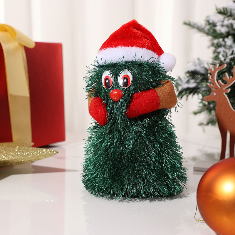 Plush Christmas Tree Figurines with Santa Hat and Red Mittens | Tabletop and Mantel Decor | Three Playful Designs