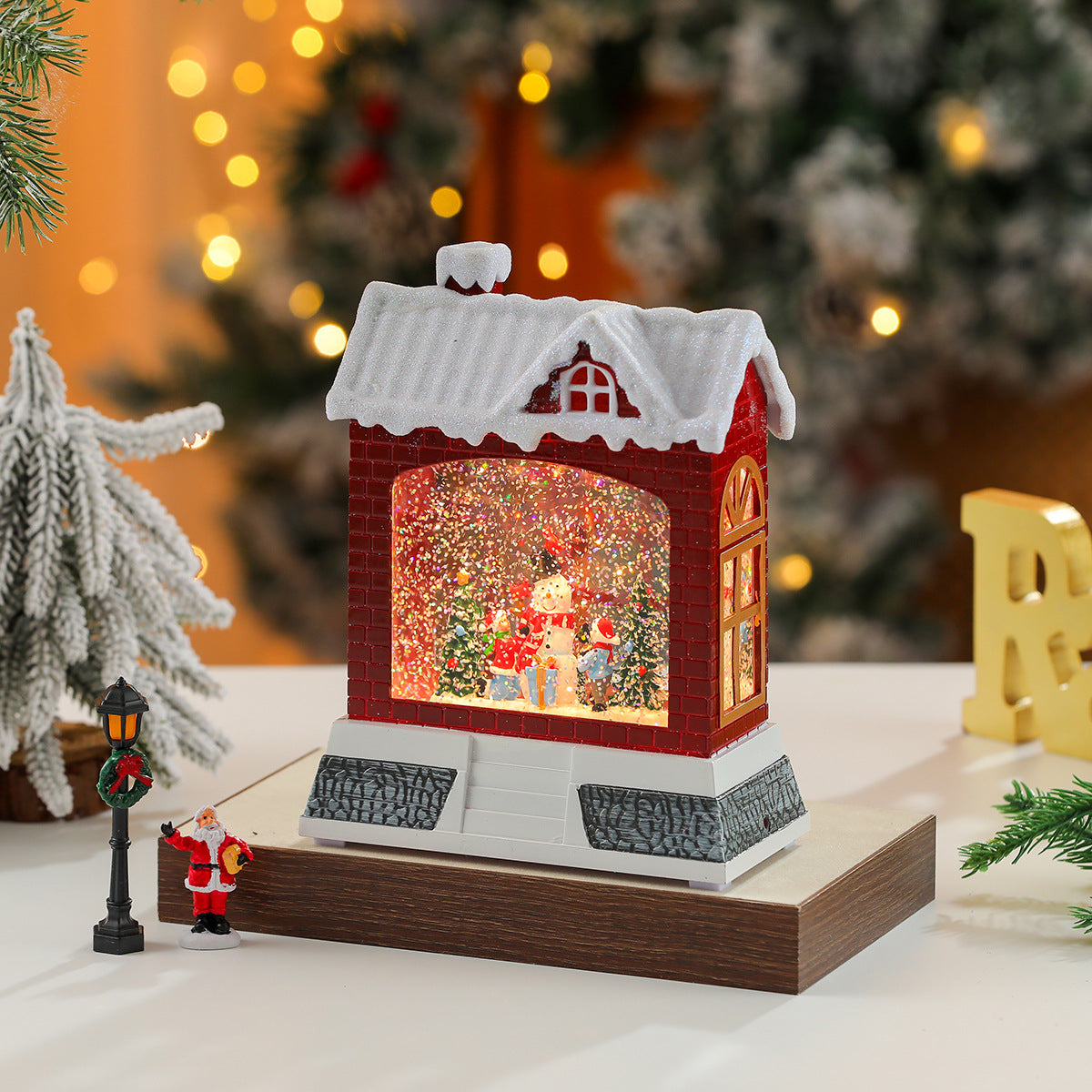 Christmas Village Snow Globe House with a Santa Scene | Lights Up for Mantel and Tabletop Display | Resin and Glass, 2 Colorways