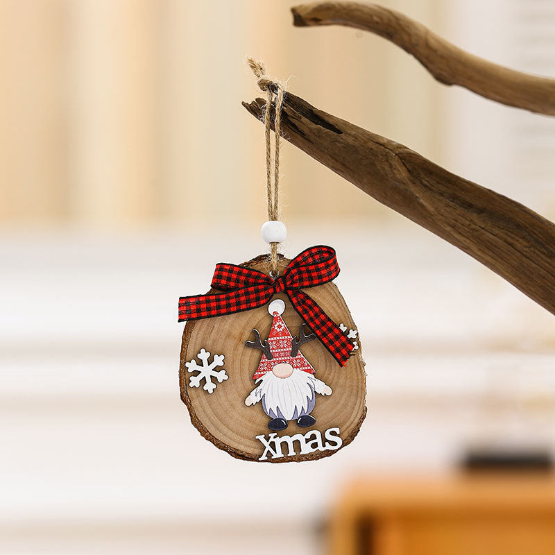 Wooden Gnome Ornaments with Xmas Lettering and Snowflakes | Jute Cord for the Christmas Tree or Door Handle | Plaid Bow