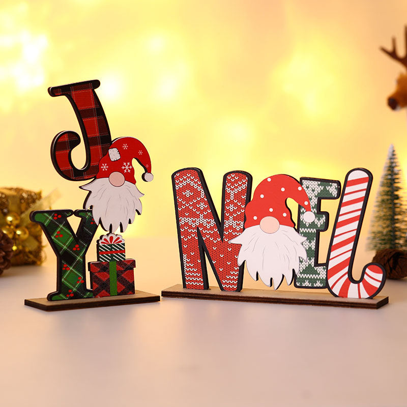 Wooden Christmas Table Sign with Noel and Joy Lettering | Freestanding Block Decor with Festive Character | Three Designs, Lightweight