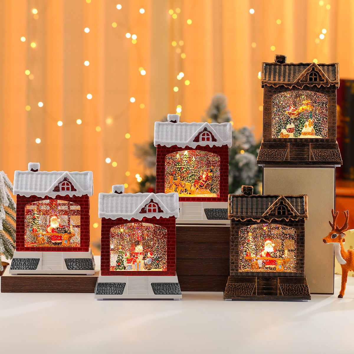 Christmas Village Snow Globe House with a Santa Scene | Lights Up for Mantel and Tabletop Display | Resin and Glass, 2 Colorways