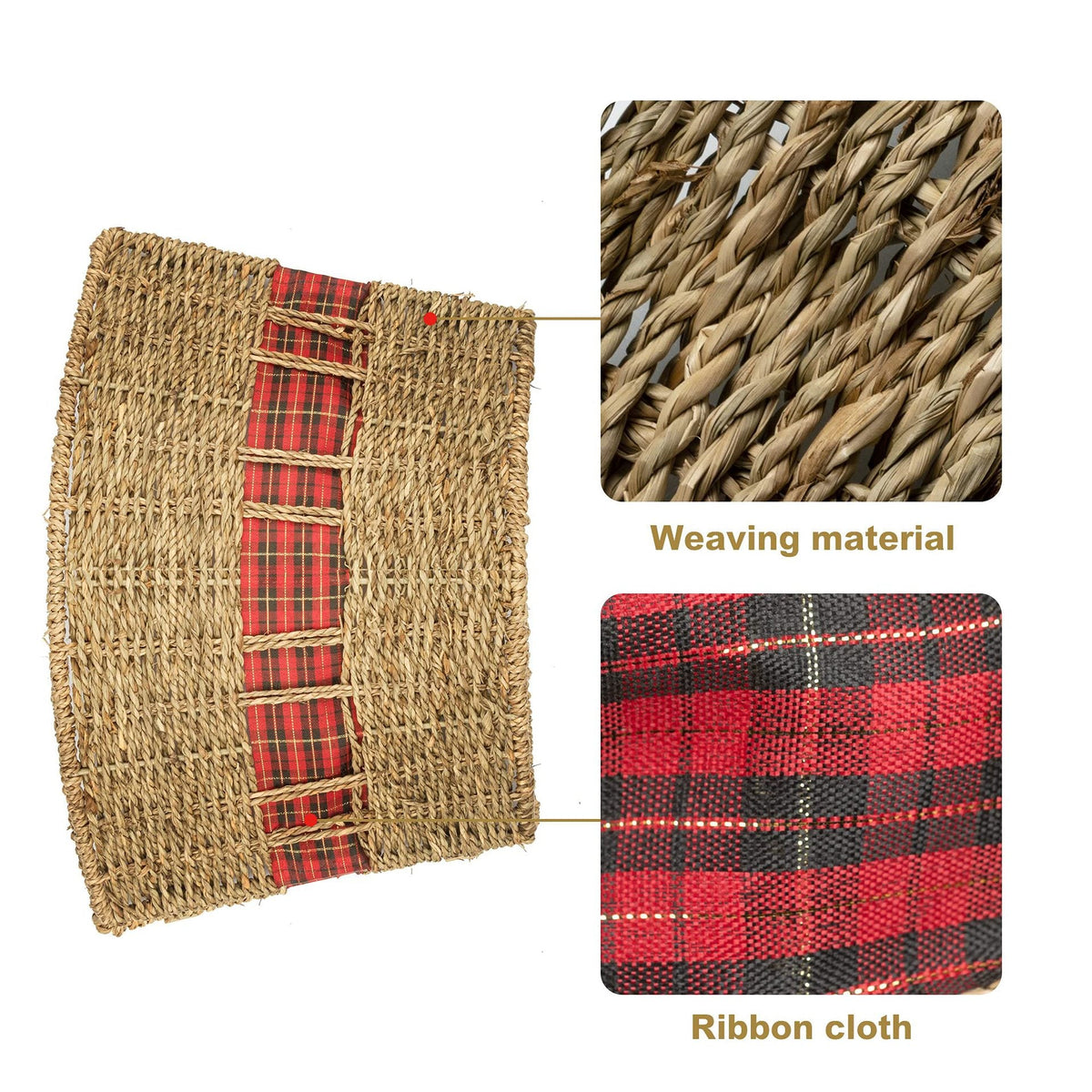 Woven Christmas Tree Stand Cover in Natural Fibres | Rustic Xmas Basket for the Base in Red or Green | Festive Decor
