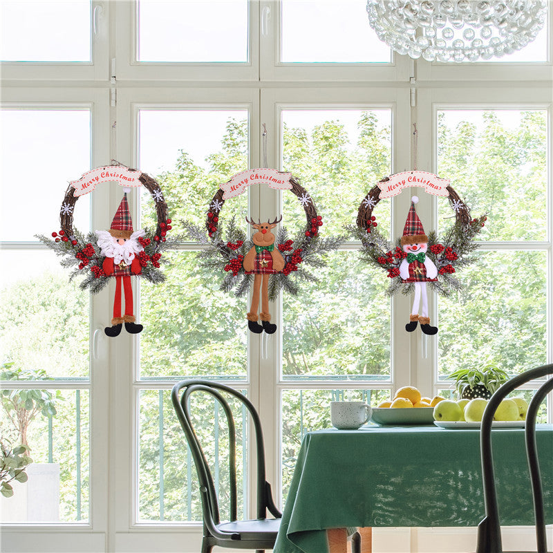 Christmas Wreath with a Santa Motif and Holly Accents | Greenery Base and a Ready-to-Hang Loop | 6 Colorways