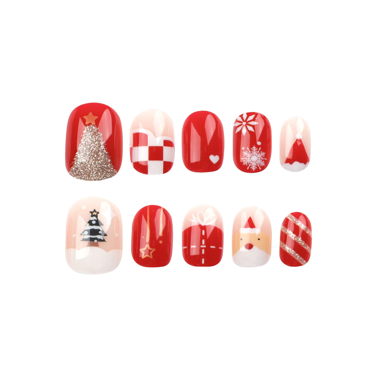 Santa Christmas Nails with Snowflake Accents | Festive Press On Nail Art | Easy Home Manicure for Holiday Parties