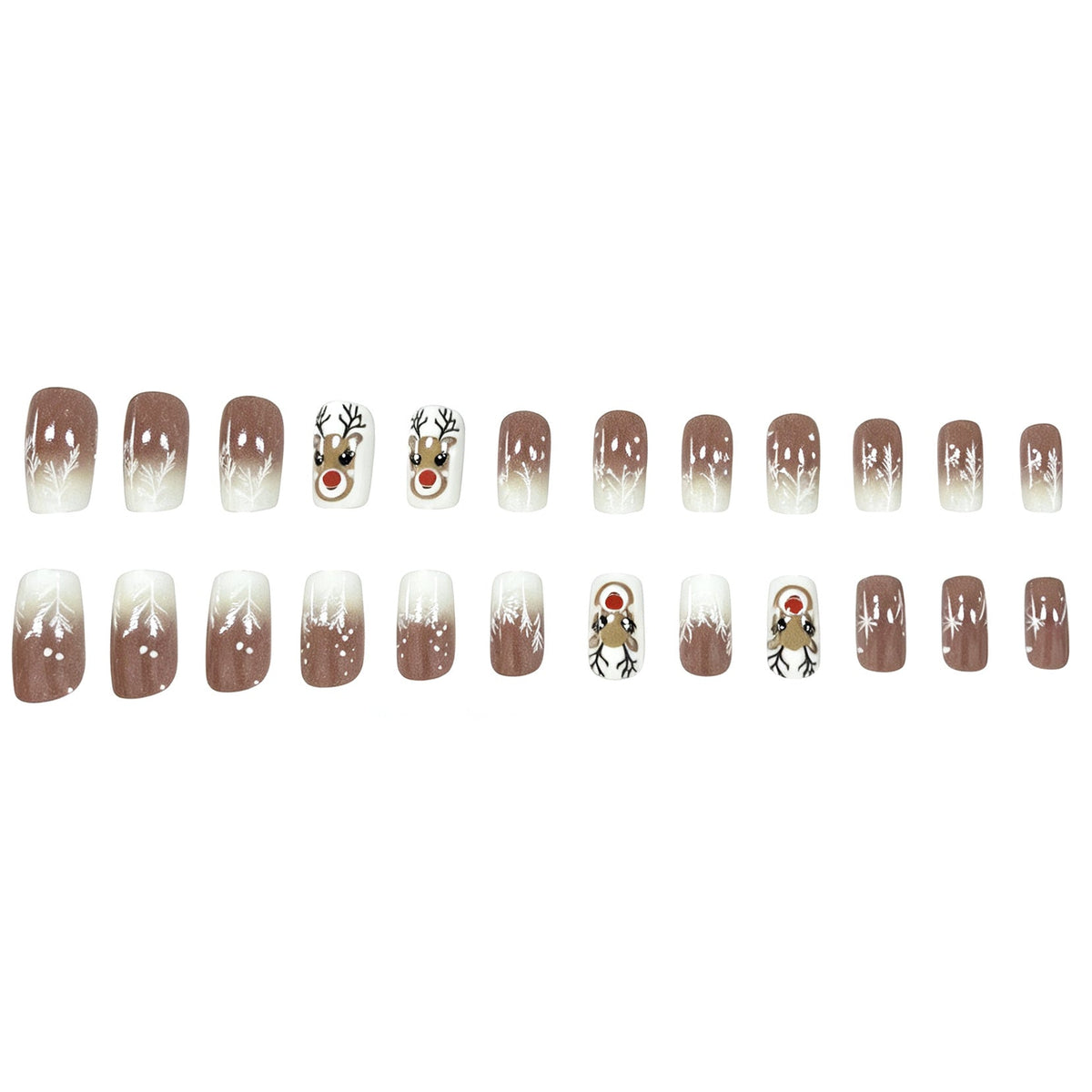 Christmas Gel Nails with Reindeer and Snowflake Art | Brown and White Ombre Tips | Quick Salon Finish at Home