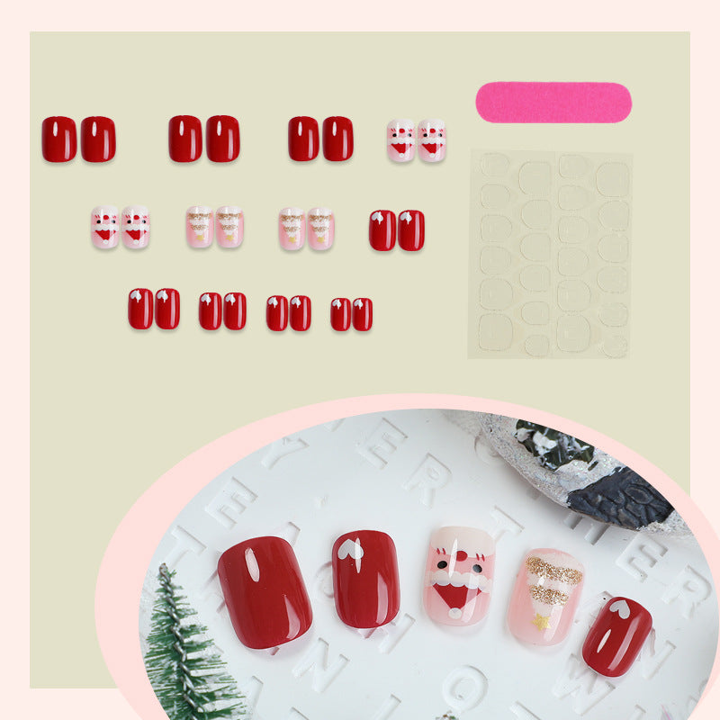 Santa and Heart Christmas Nails | Reusable Press On Nail Set with Adhesive Tabs | Festive Manicure for Winter Parties