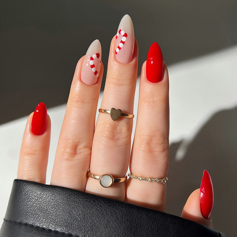 Candy Cane Nails in Classic Red | Christmas Nail Art Set with Striped Motifs | Festive Xmas Manicure at Home