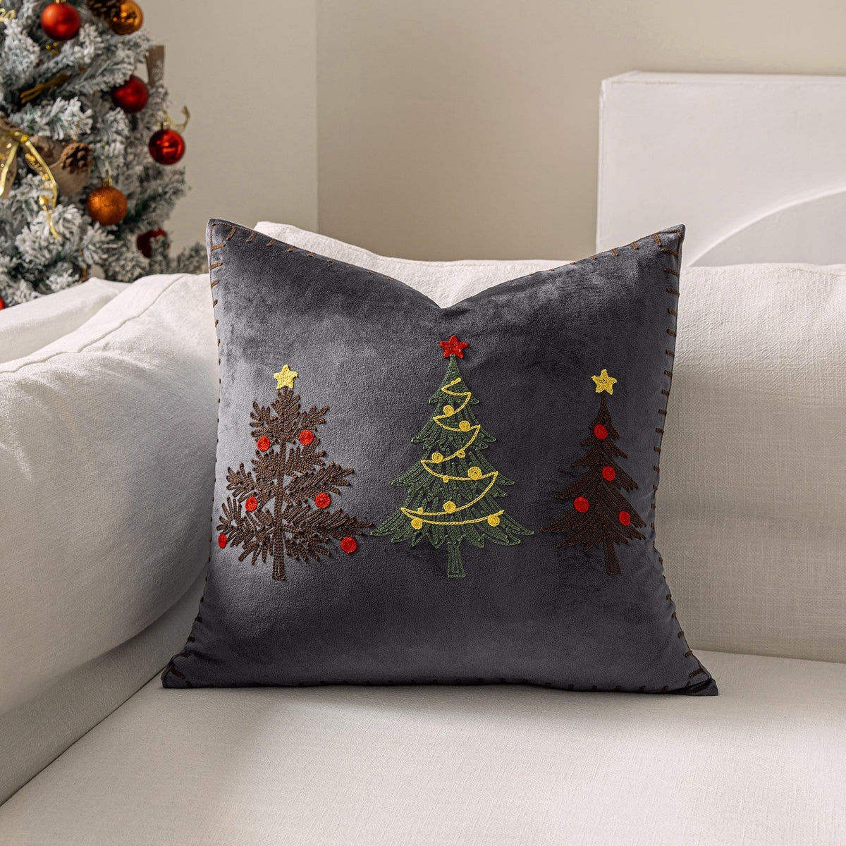 Christmas Living Room Throw Pillow Cover with Deer Silhouette | Removable Case with Discreet Zipper | 42 Designs, 17.72 x 17.72 in