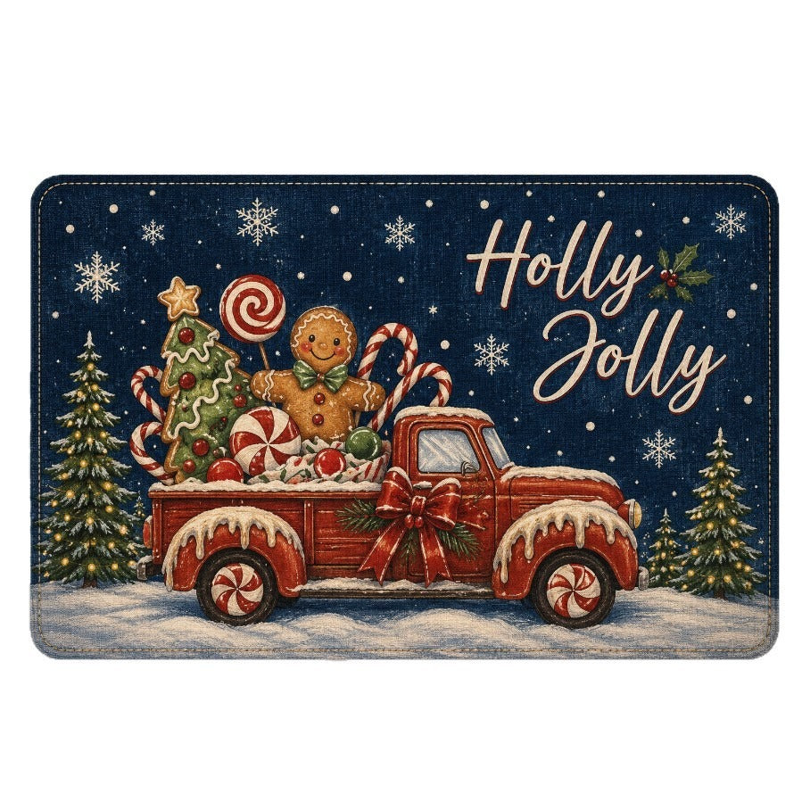 Xmas Door Mat with Santa in His Sleigh | Merry Christmas Welcome Rug in Two Sizes | Festive Holiday Porch Decor