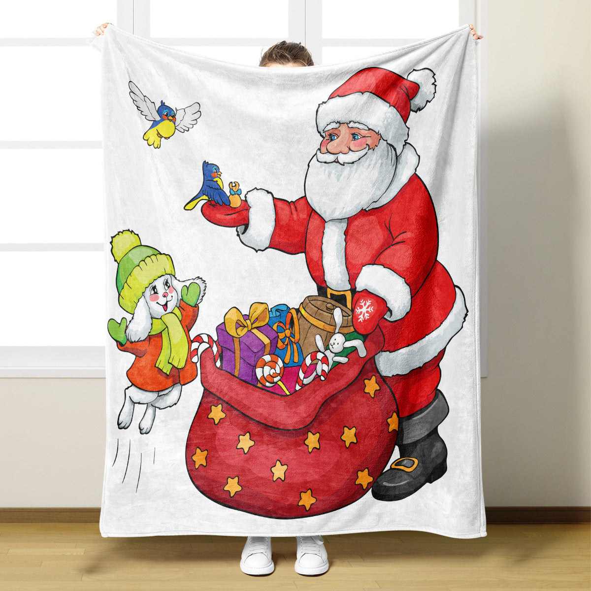 Christmas Blanket with Santa Claus, Reindeer and Snowmen | Ultra-Soft Throw for Couch and Bed | Two Festive Sizes