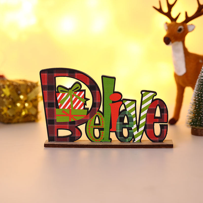 Wooden Christmas Table Sign with Noel and Joy Lettering | Freestanding Block Decor with Festive Character | Three Designs, Lightweight