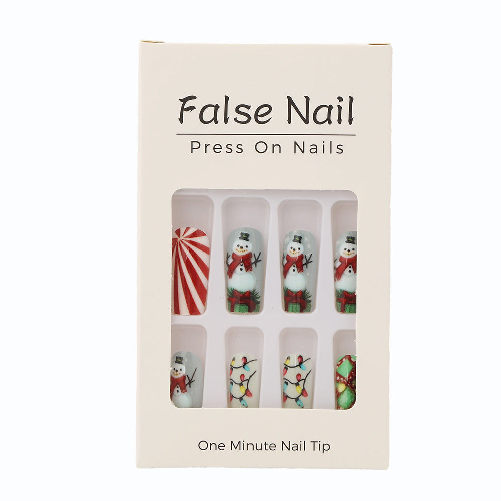 Candy Cane and Snowman Christmas Nails | 24 Glossy Press On Fingernails | Adhesive Tabs for Festive Winter Parties
