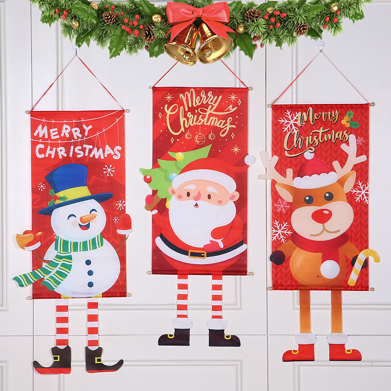 Christmas Wall Banner with Santa and Festive Greeting Print | Durable Fabric, Hanging Loop Included | Six Designs for Door Decorations
