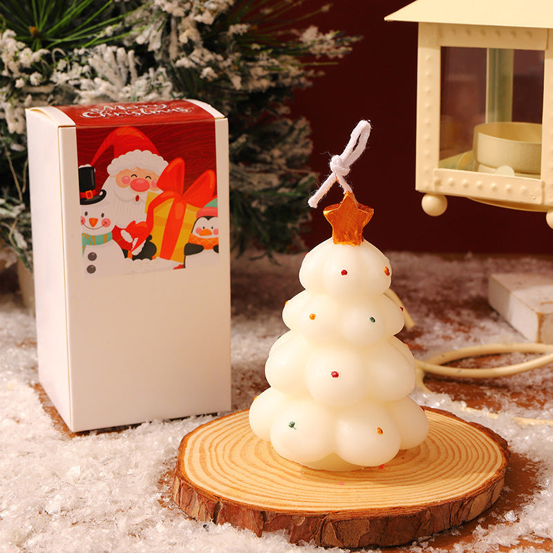 Hand Poured Christmas Tree Candle with Clear Star Top and Bead Accents | Cotton Hanging Loop | Festive Holiday Decorations