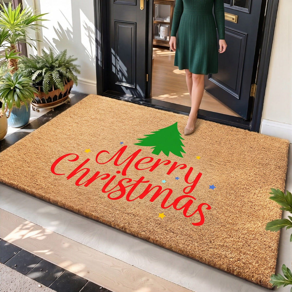 Christmas Welcome Door Mat with Gingerbread Men and Snowflakes | Non-Slip Bottom, Heavy Traffic Build | Entryway Patio Decor