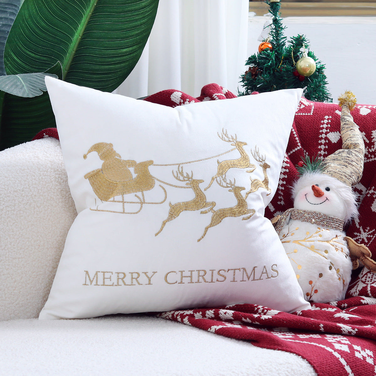 Christmas Living Room Throw Pillow Cover with Deer Silhouette | Removable Case with Discreet Zipper | 42 Designs, 17.72 x 17.72 in
