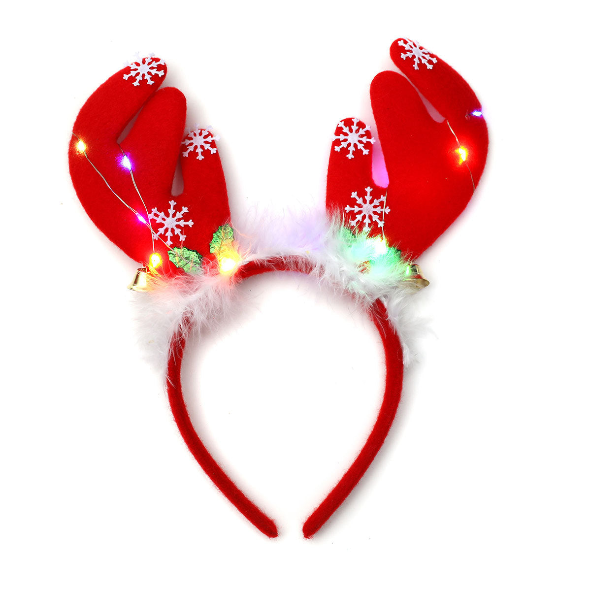 Light Up Reindeer Antler Headband with Glitter Foil Accents | Adjustable One Size Party Wear | Festive Christmas Photo Prop
