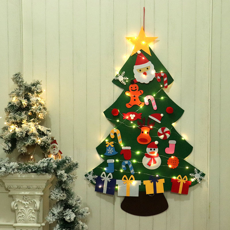 Felt Christmas Tree for Kids with Removable Ornaments | LED Lights Included | Wall Hanging with a Strap for Doors