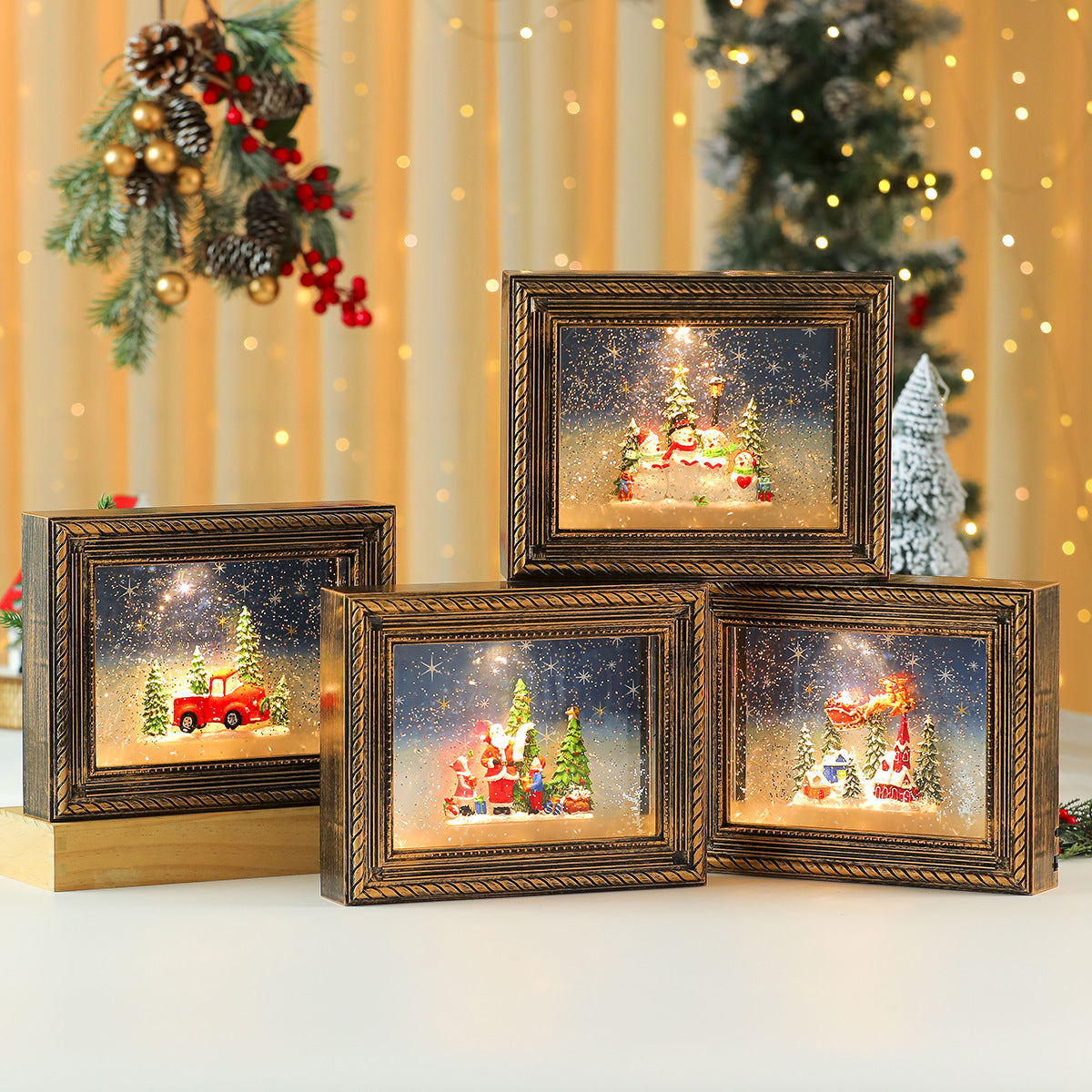 Lighted Picture Frame with a Christmas Village Scene | Snowy Truck and Cottage Designs | Warm Glow for Shelf and Mantel Displays