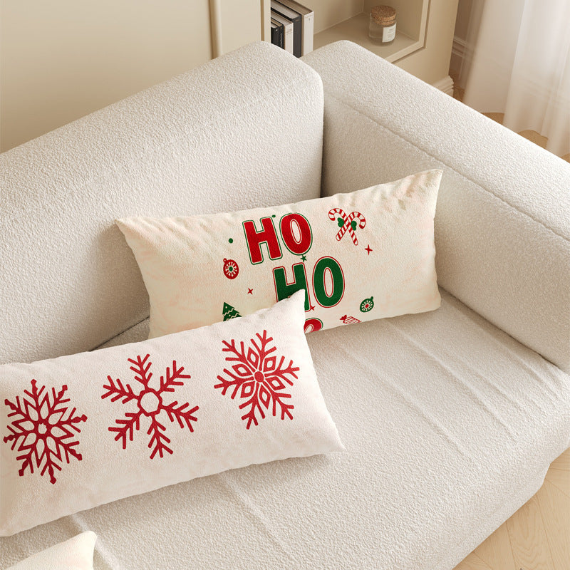 Lumbar Pillow Cover for Christmas Decorations with Snowflake and Merry Lettering | Insert Sold Separately | Four Designs, Two Sizes