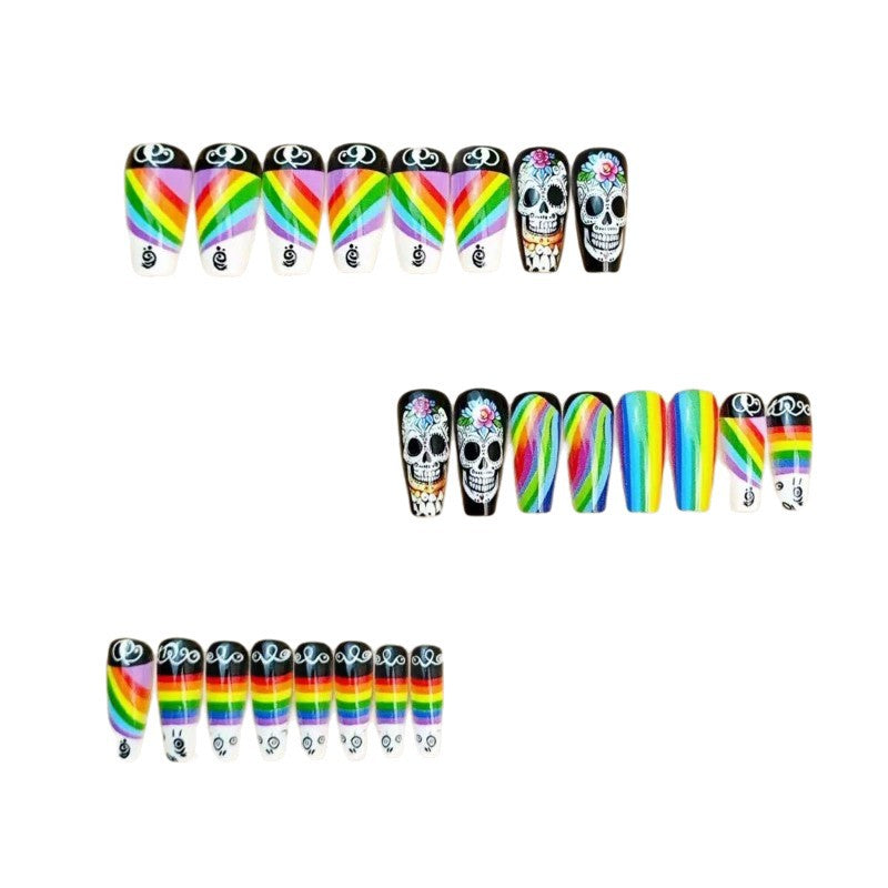 Halloween Skull Press-On Nails | Available in Regenbogen | Glue-Free Application in Minutes for Parties and Nights Out