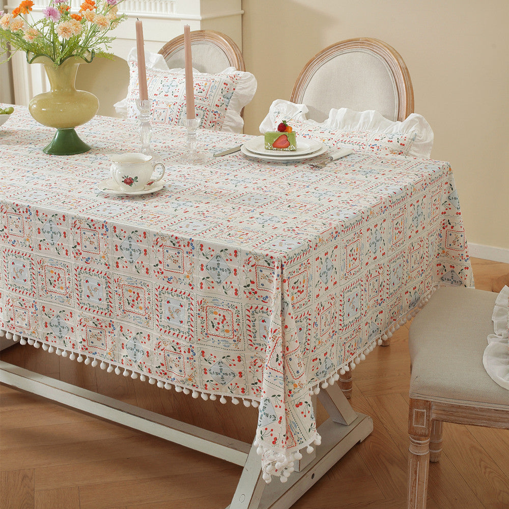 Ruffled Hem Tablecloth with Floral Pattern | Hard-Wearing Machine Washable Fabric | 3 Sizes | 4 Colors
