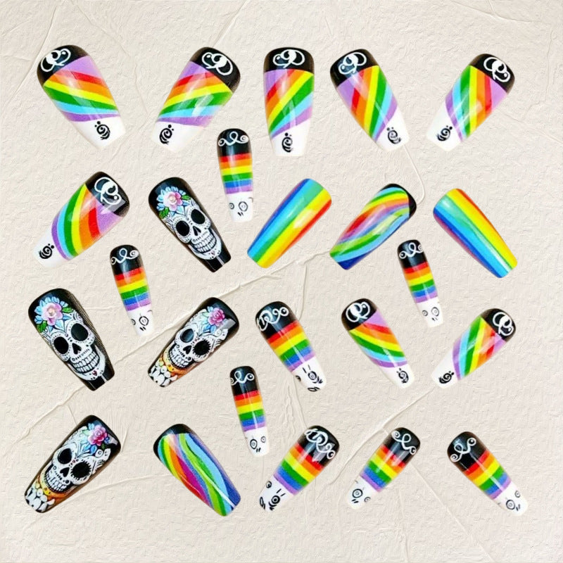 Halloween Skull Press-On Nails | Available in Regenbogen | Glue-Free Application in Minutes for Parties and Nights Out