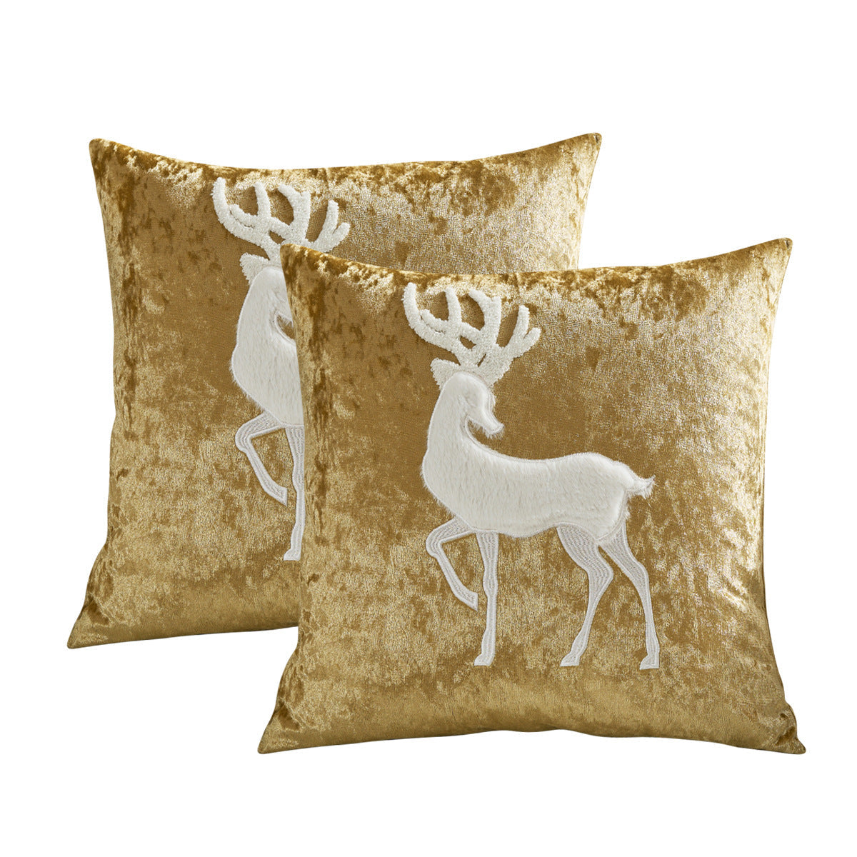Crushed Velvet Christmas Throw Pillow with Reindeer Applique | Hidden Zipper, Washable Cover | Festive Living Room Decorations