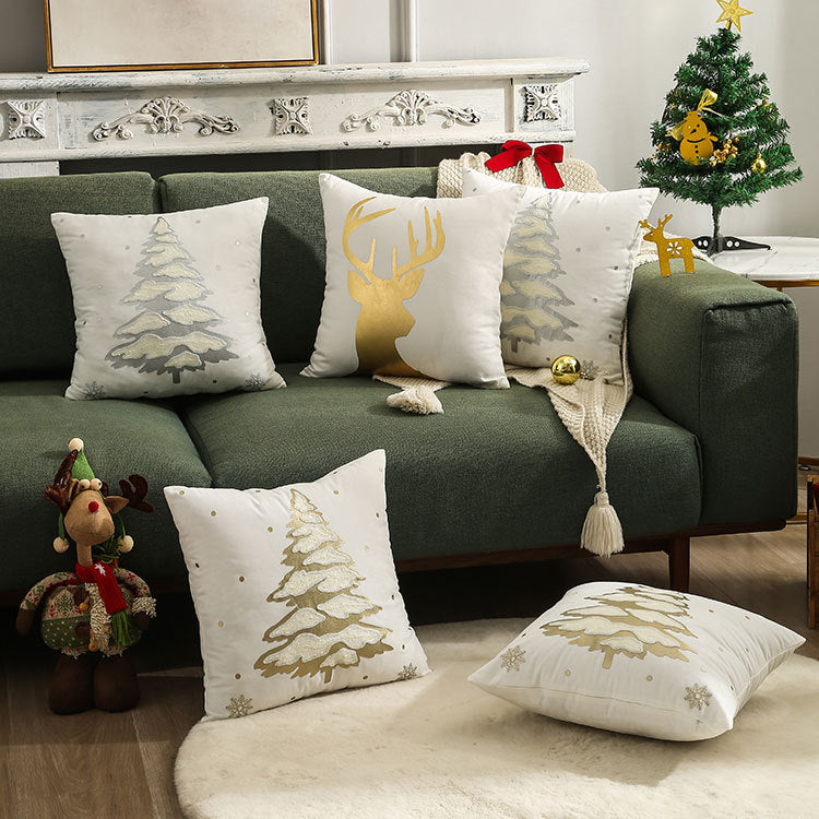 Christmas Living Room Throw Pillow Cover with Deer Silhouette | Removable Case with Discreet Zipper | 42 Designs, 17.72 x 17.72 in