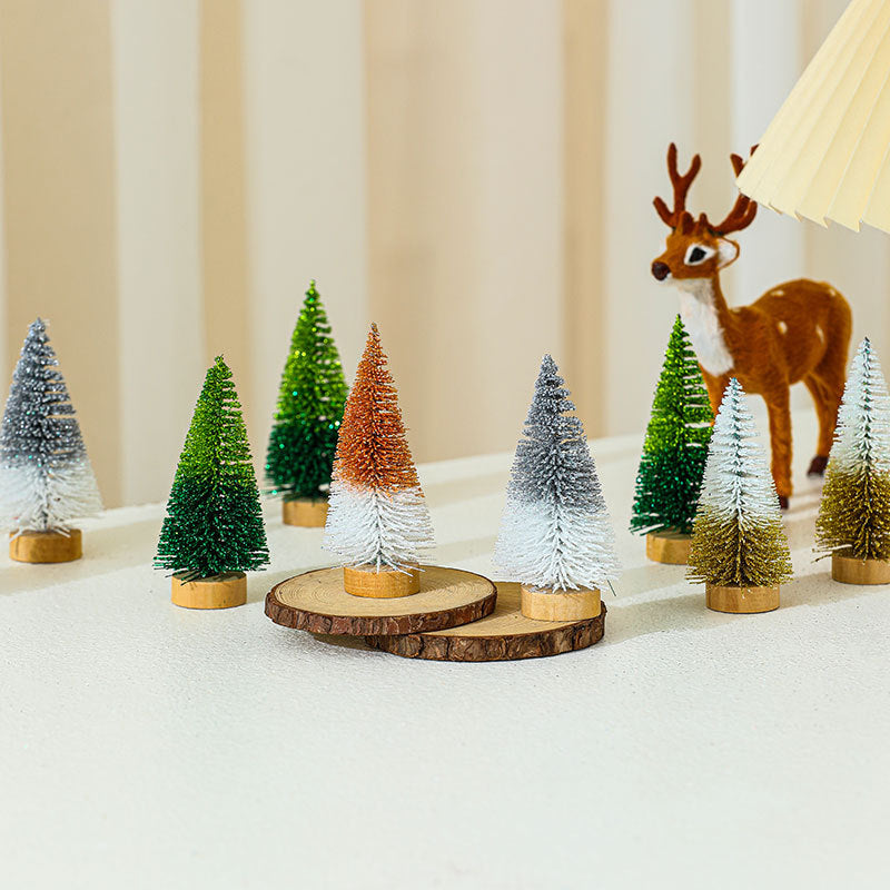 Mini Christmas Tree Set with Snow Tipped Branches | Graded Color Finish | Mantel, Desk and Table Displays