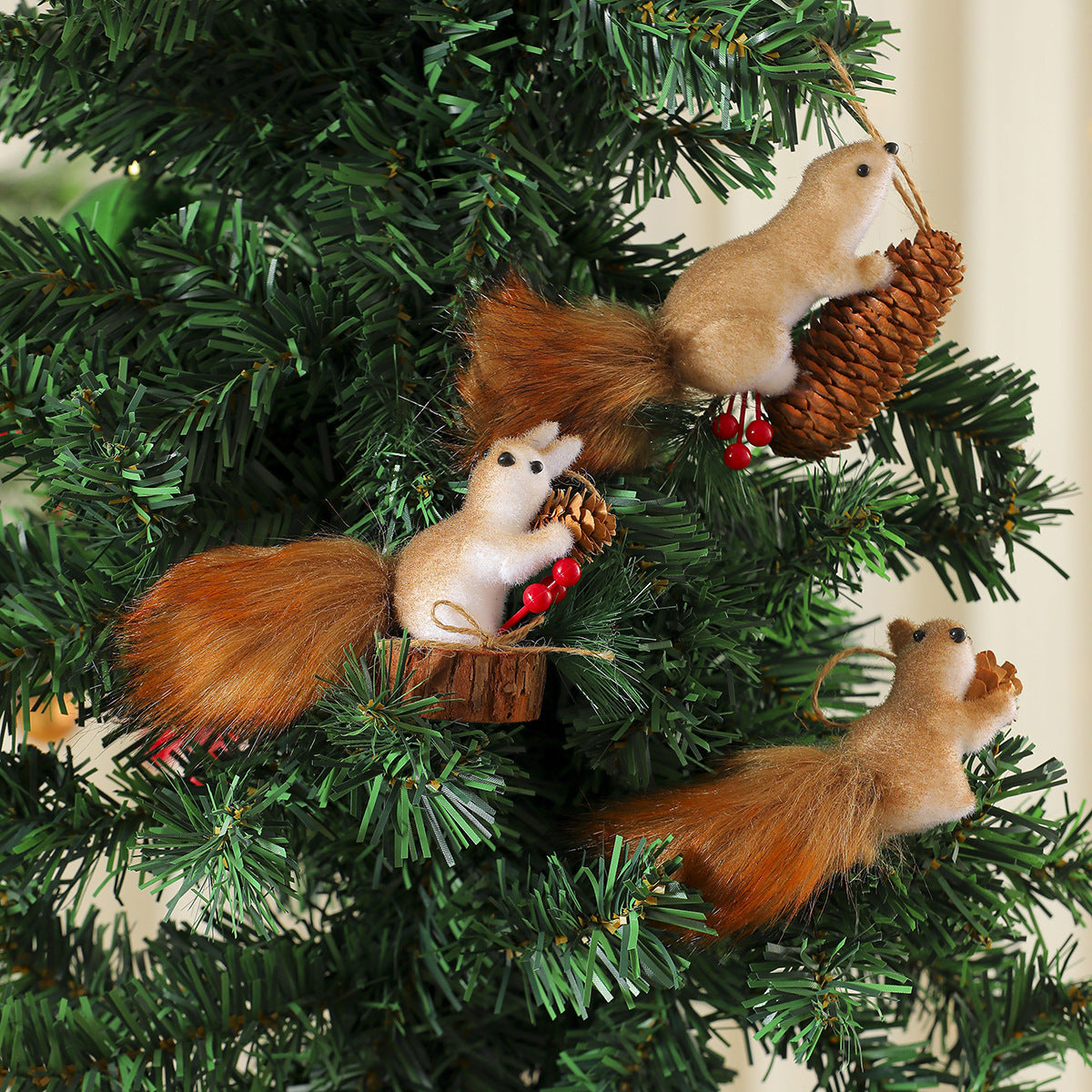 Christmas Squirrel Ornaments with Soft Fur Finish and Lifelike Detailing | Hanging Loop for Tree or Wreath | Nine Woodland Designs