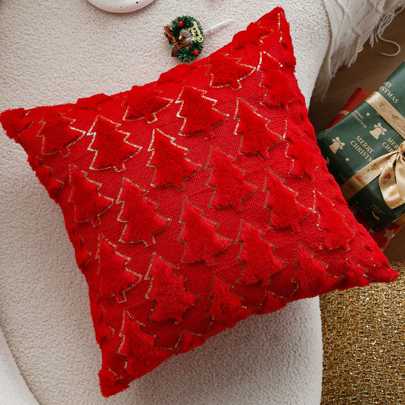 Christmas Pillow Cover with a Tufted Tree Applique | Faux Fur Feel and Sequin Trim | Zipper Close, Decorations for Sofa