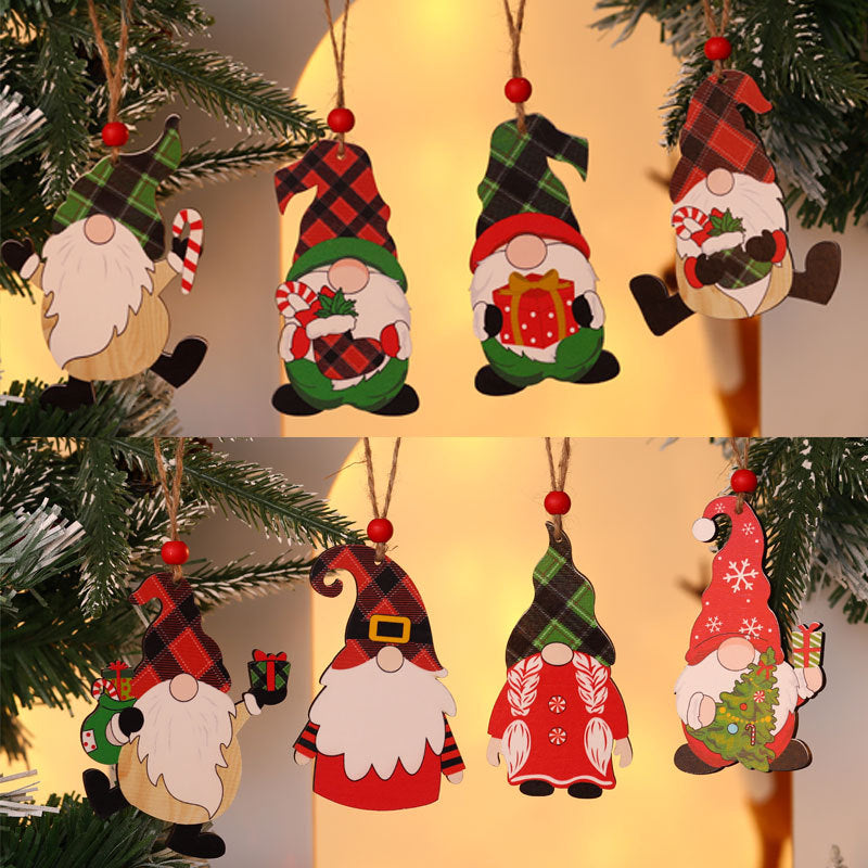 Wooden Gnome Christmas Ornaments Holding a Tree and Gift | Sturdy String Loop for Hanging | Compact Festive Decorations