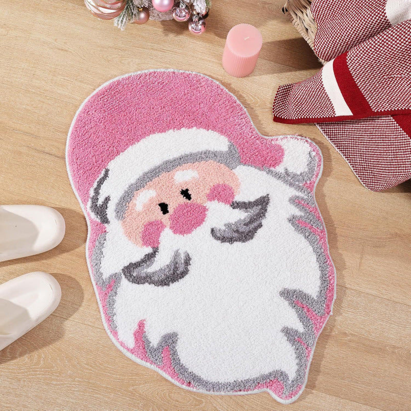 Christmas Tree Shaped Rug with Candy Cane and Snowflake Print | Soft Fibers Underfoot | Living Room and Entryway Mat