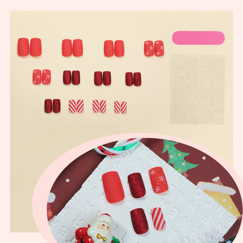 Festive Red Christmas Nails with Glitter Motifs | Glossy Press On Nail Designs | Easy Winter Manicure for Parties