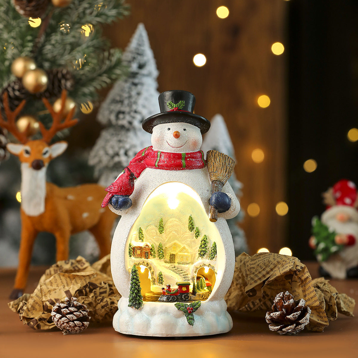 Light Up Snowman Figurine with a Classic Top Hat and Scarf | 11.8 in Tall, Battery Powered | Warm Glow for Mantel Displays