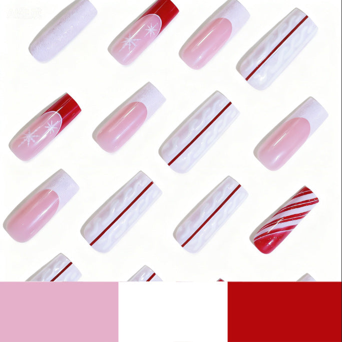Christmas Acrylic Nails with Glitter and Candy Stripe Art | Long Coffin Press On Tips | Comfortable Fit for Parties
