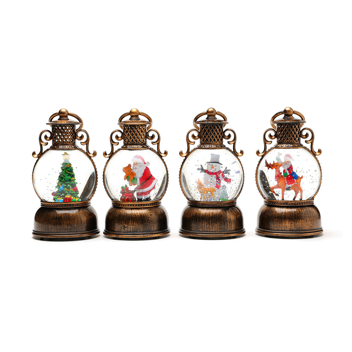 Globe Top Lantern with Santa's Reindeer Scene Inside | Energy Saving LED Glow | Christmas Tabletop and Mantel Decoration