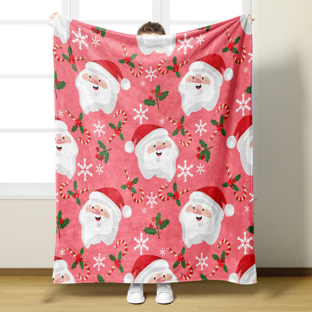 Christmas Blanket with Santa Claus, Reindeer and Snowmen | Ultra-Soft Throw for Couch and Bed | Two Festive Sizes