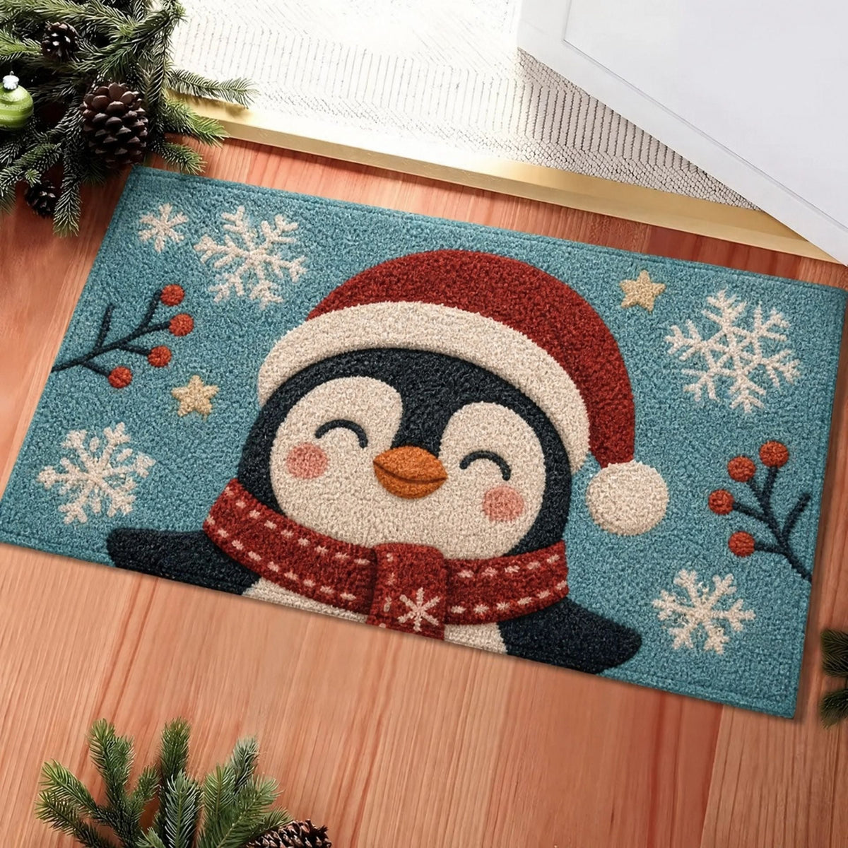 Christmas Door Mat with Santa, Reindeer and Gingerbread Prints | Non-Slip Backing, Weather Resistant Fibers | 4 Sizes