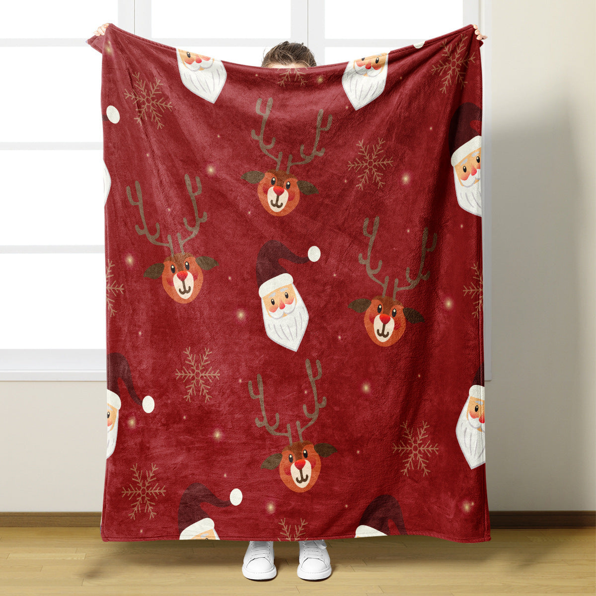 Christmas Blanket with Santa Claus, Reindeer and Snowmen | Ultra-Soft Throw for Couch and Bed | Two Festive Sizes