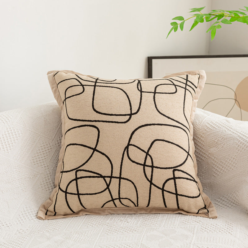 Abstract Line Embroidered Throw Pillow with Removable Cover | 18 x 18 in Accent Cushion for Sofa and Bed | 5 Colors