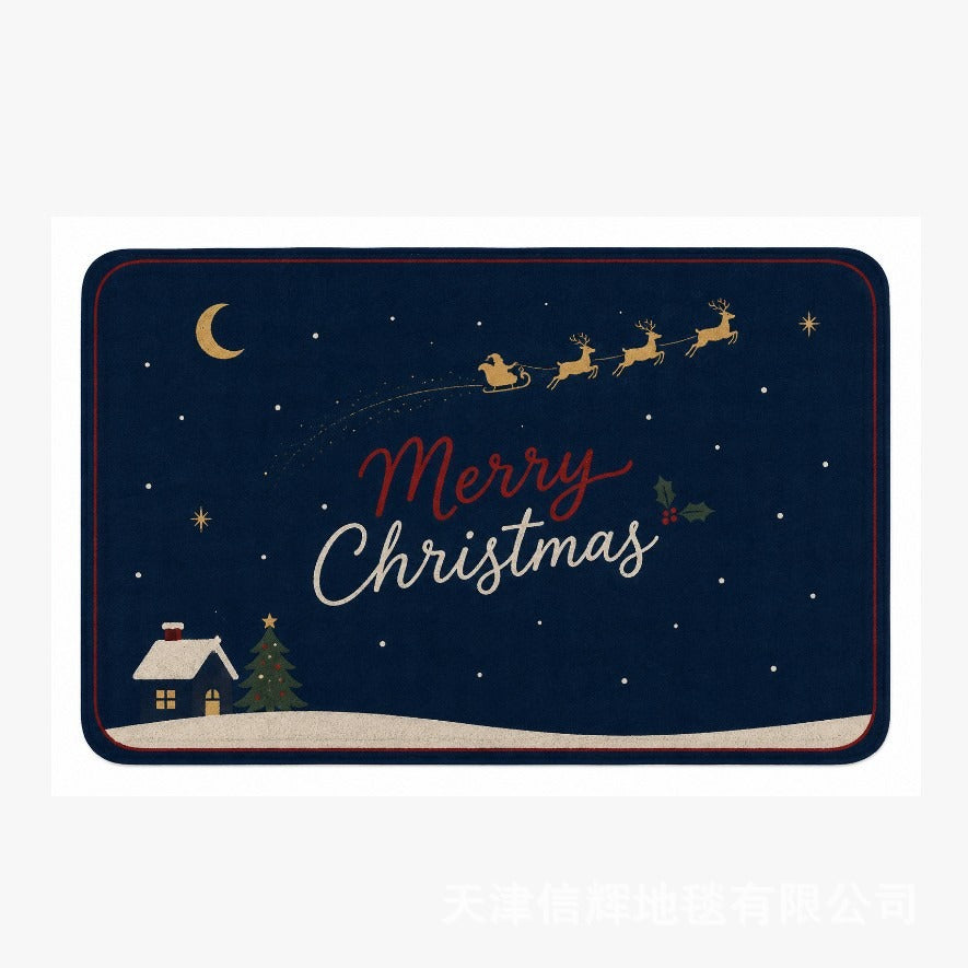 Xmas Door Mat with Santa in His Sleigh | Merry Christmas Welcome Rug in Two Sizes | Festive Holiday Porch Decor
