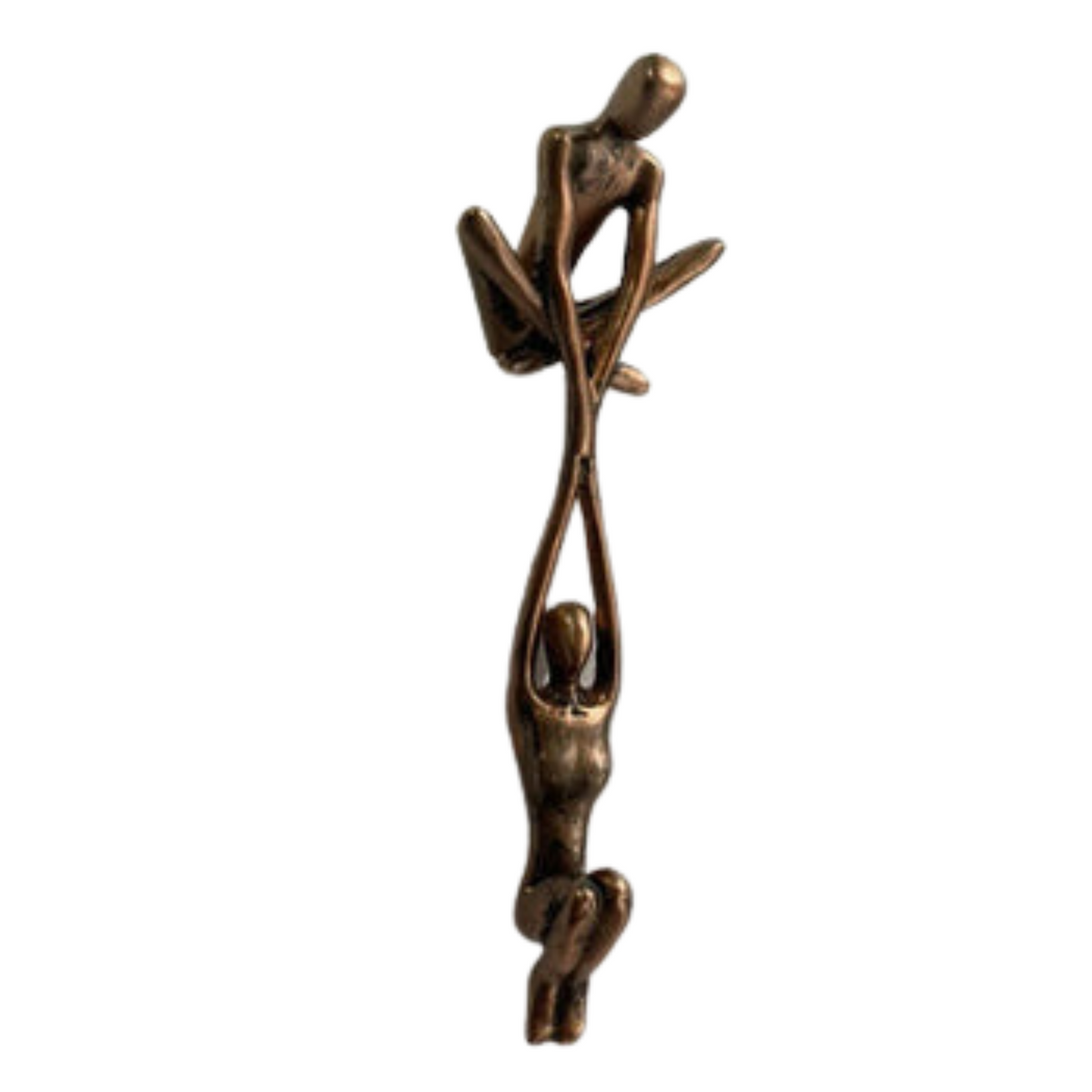 Metal Art Bronze Sculpture of Two Figures | Hanging Shelf Ornament for Living Room or Entryway | Love and Strength