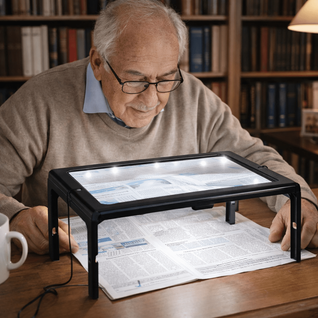 Portable 3x LED Lens Magnifier 10.6 x 8.1 In | 4 Built-In LED Lights | Lightweight Support for Reading & Hobbies