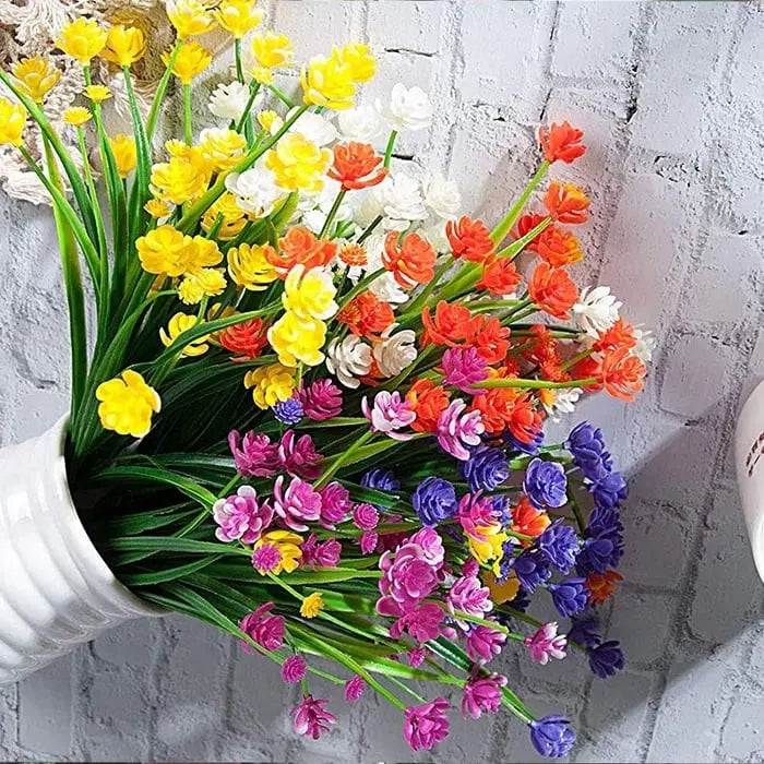 Artificial Outdoor Flowers in a Seven Pack | UV and Water Resistant Garden Ornaments for Beds, Pots or Patios